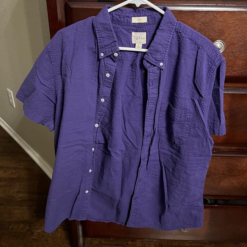 J. Crew Purple Seersucker Short Sleeve Button Down - NWOT